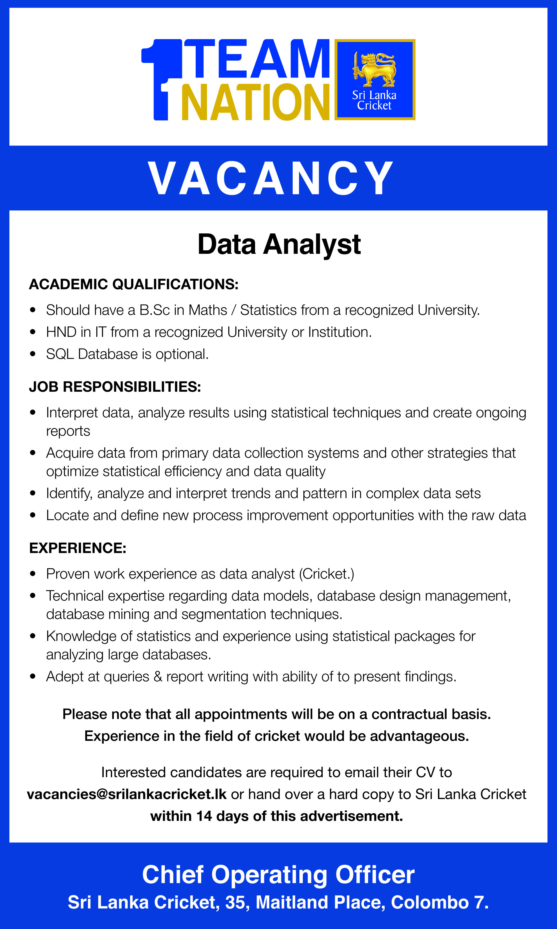 Data Analyst - Sri Lanka Cricket